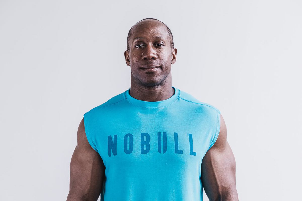Nobull Sleeveless Men\'s T Shirts Blue | Australia (IV6948)